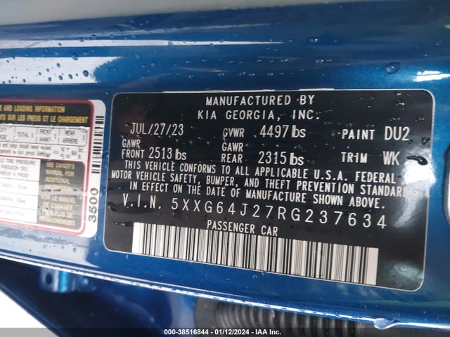 2024 KIA K5 GT LINE VIN: 5XXG64J27RG237634