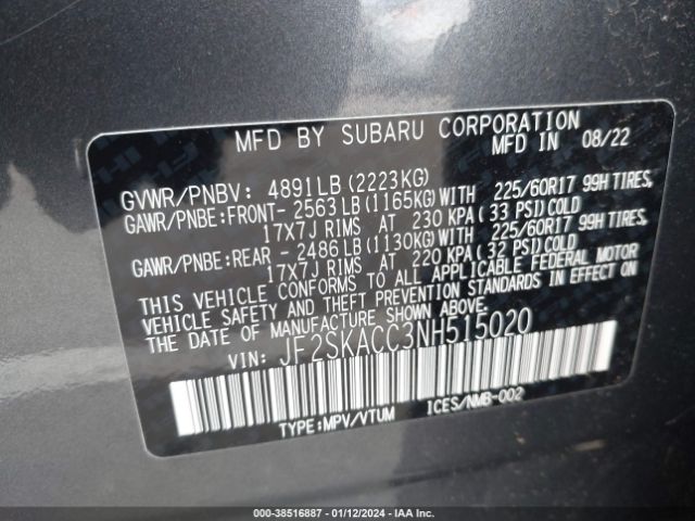 JF2SKACC3NH515020 Subaru Forester