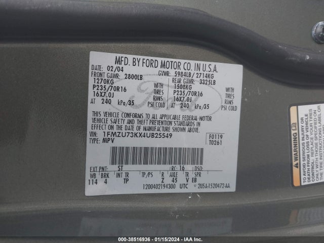 2004 FORD EXPLORER NBX/XLT VIN: 1FMZU73KX4UB25549