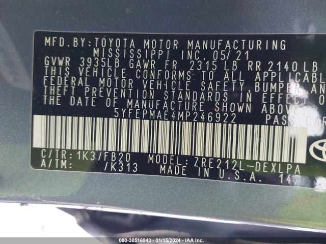 Toyota COROLLA LE 2021 5YFEPMAE4MP246922 Image 9