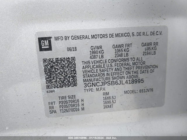Chevrolet Trax Lt 2018 3GNCJPSB6JL418995 Image 9