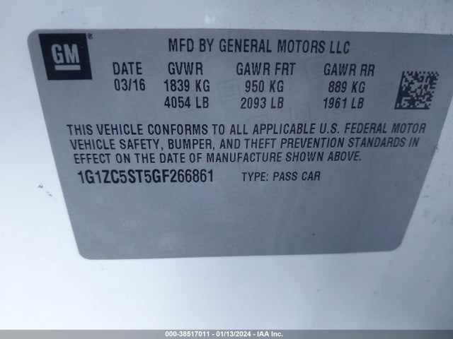 Chevrolet Malibu 1fl 2016 1G1ZC5ST5GF266861 Image 9