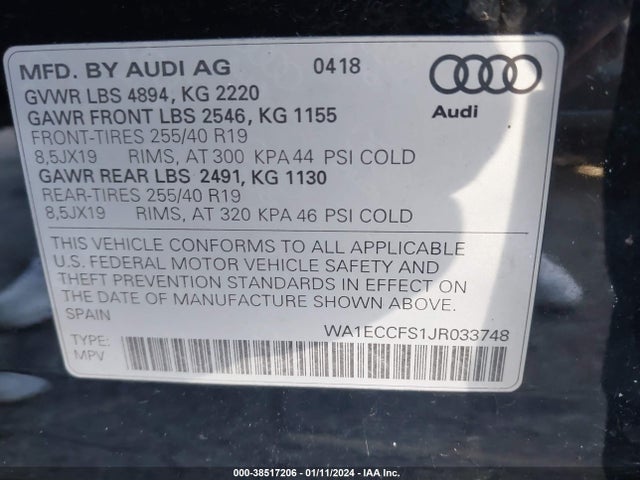 WA1ECCFS1JR033748 Audi Q3 2.0t Premium/2.0t Sport Premium