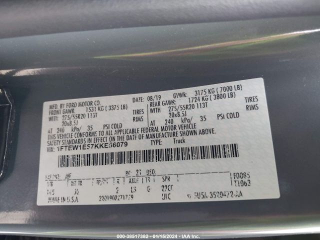 1FTEW1E57KKE56079 Ford F-150 Xl