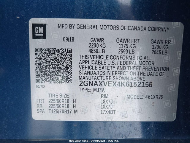 Chevrolet EQUINOX LT 2019 2GNAXVEX4K6152156 Image 9