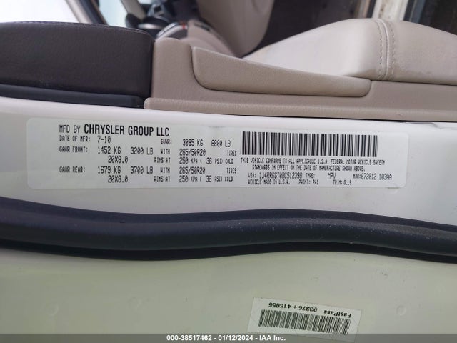 2011 JEEP GRAND CHEROKEE OVERLAND VIN: 1J4RR6GT0BC512398