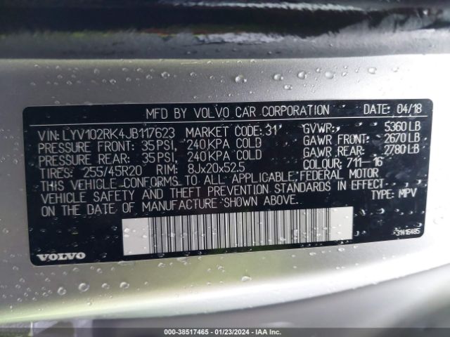 LYV102RK4JB117623 Volvo Xc60 T5 Momentum