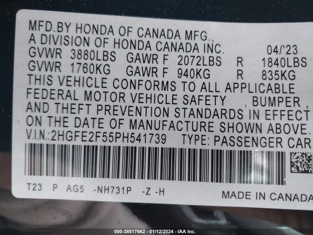 Honda Civic Sport 2023 2HGFE2F55PH541739 Image 9