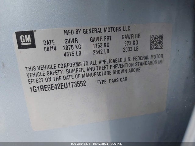 Chevrolet Volt 2014 1G1RE6E42EU173552 Image 9