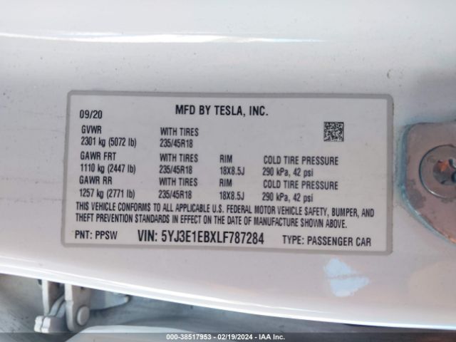 2020 TESLA MODEL 3 5YJ3E1EBXLF787284 Photo 8