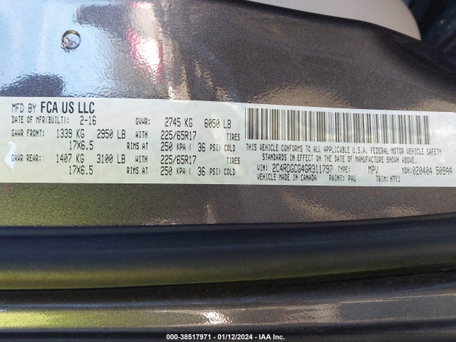 2C4RDGCG4GR311797 Dodge Grand Caravan Sxt