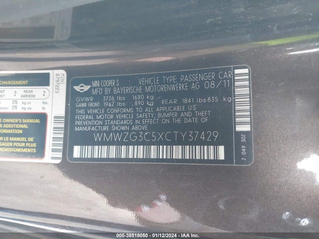 2012 MINI COOPER S CLUBMAN WMWZG3C5XCTY37429 Photo 8