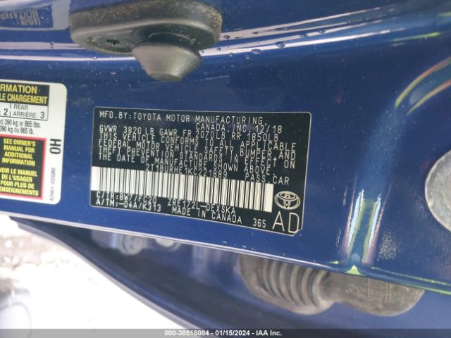2T1BURHE1KC221889 Toyota COROLLA SE
