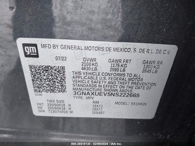 Chevrolet Equinox Awd Lt 2022 3GNAXUEV5NS222665 Image 9