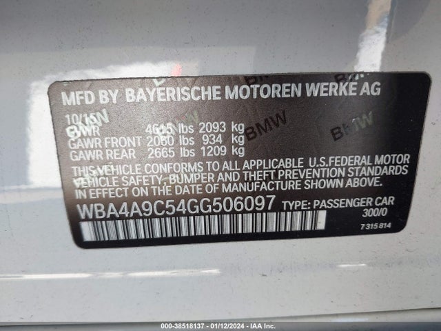 2016 BMW 428I GRAN COUPE VIN: WBA4A9C54GG506097