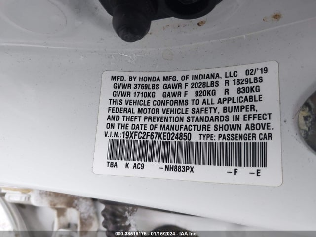 Honda Civic Lx 2019 19XFC2F67KE024850 Image 9