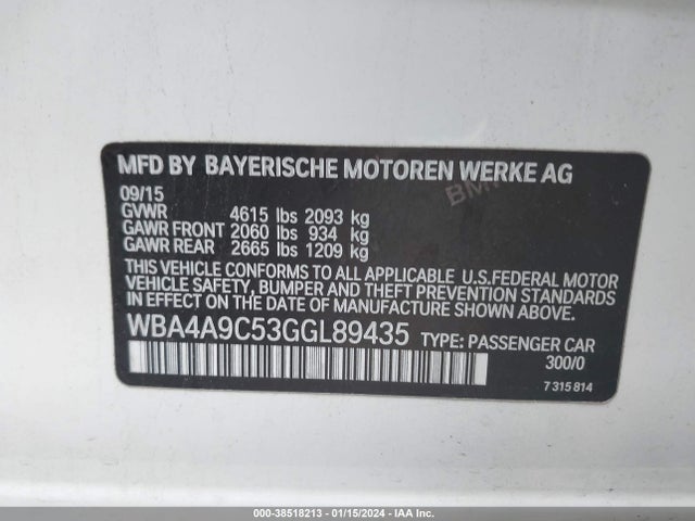 2016 BMW 428I GRAN COUPE VIN: WBA4A9C53GGL89435