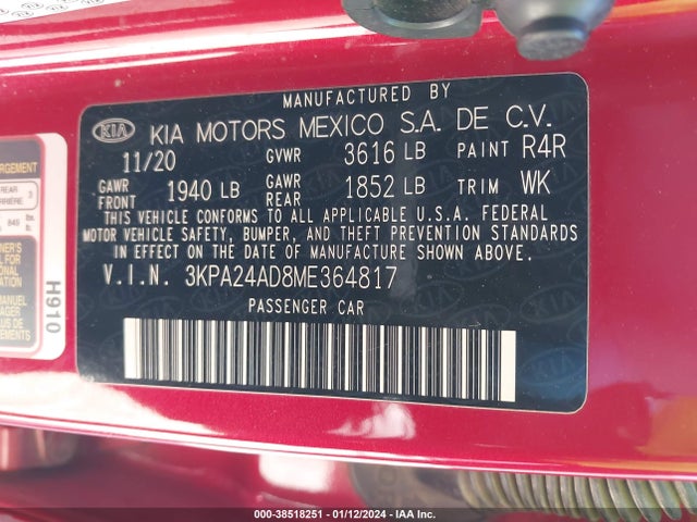 KIA RIO S 2021 3KPA24AD8ME364817 Image 9