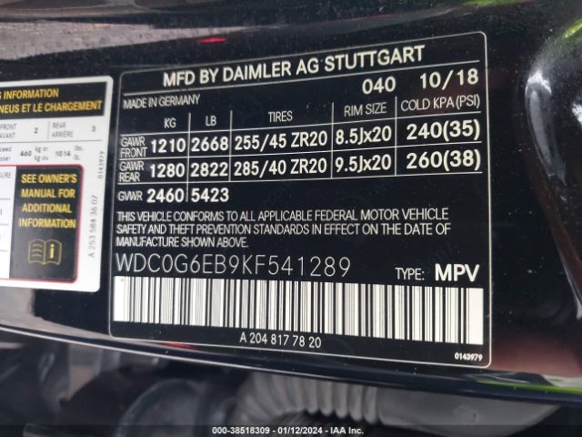 WDC0G6EB9KF541289 Mercedes-Benz Amg Glc 43 4matic