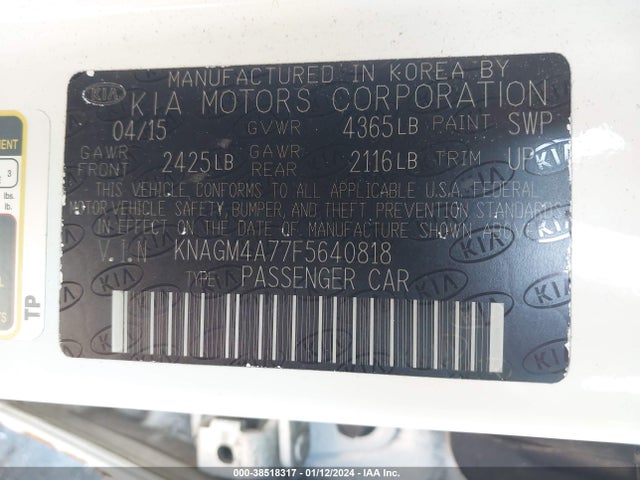 KIA Optima Lx 2015 KNAGM4A77F5640818 Image 9