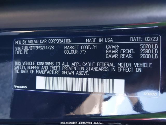 7JRL12TT9PG244728 Volvo S60 B5 Plus Black Edition