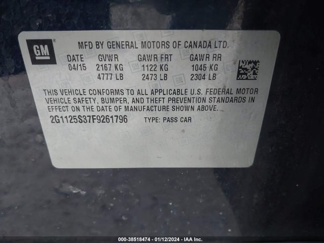 Chevrolet Impala 2lt 2015 2G1125S37F9261796 Image 9