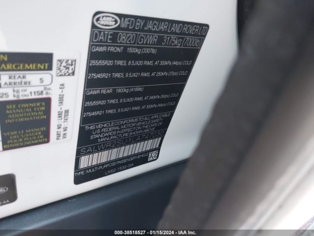 SALWR2SU1LA747030 Land Rover Range Rover Sport Hse Mhev