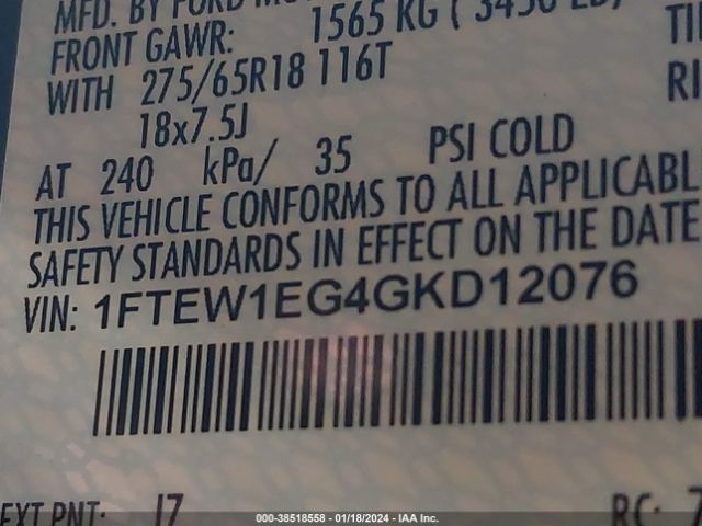 1FTEW1EG4GKD12076 Ford F-150 Lariat