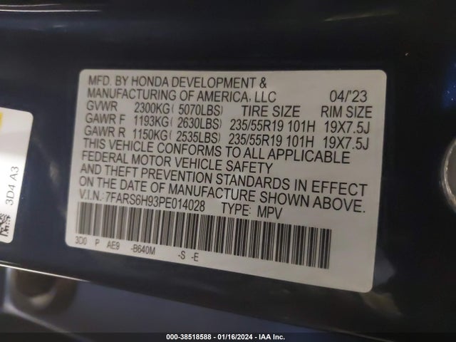2023 HONDA CR-V HYBRID SPORT TOURING VIN: 7FARS6H93PE014028