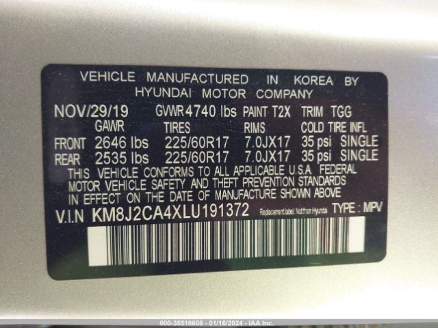 2020 HYUNDAI TUCSON KM8J2CA4XLU191372 Photo 8