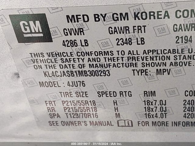 KL4CJASB1MB300293 Buick Encore Fwd Preferred