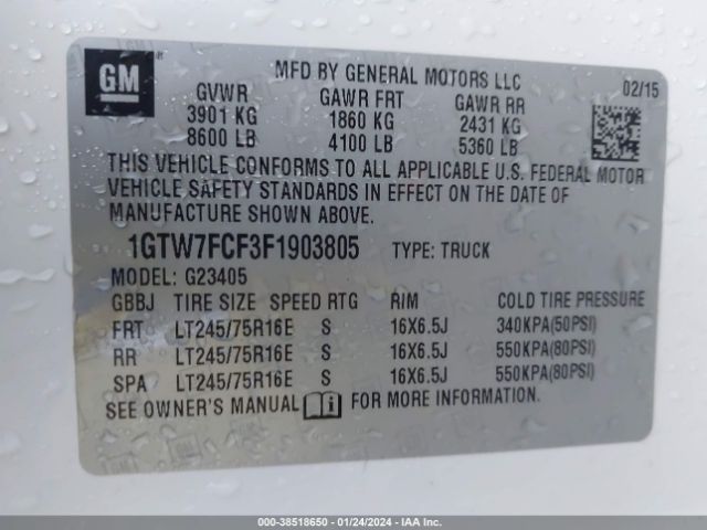 1GTW7FCF3F1903805 GMC Savana 2500 Work Van