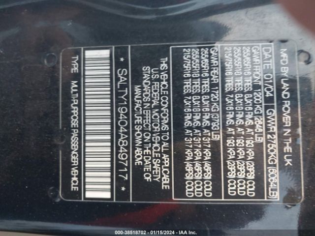 2004 LAND ROVER DISCOVERY SALTY19404A849717 Photo 8