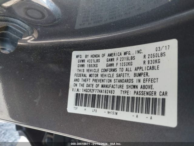1HGCR2F77HA182483 Honda ACCORD EX