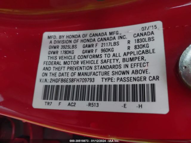 2HGFB6E58FH709793 Honda CIVIC SI