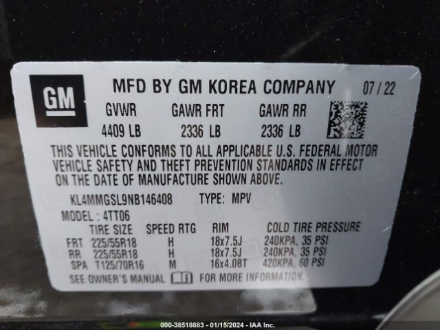 KL4MMGSL9NB146408 Buick Encore Gx Awd Essence