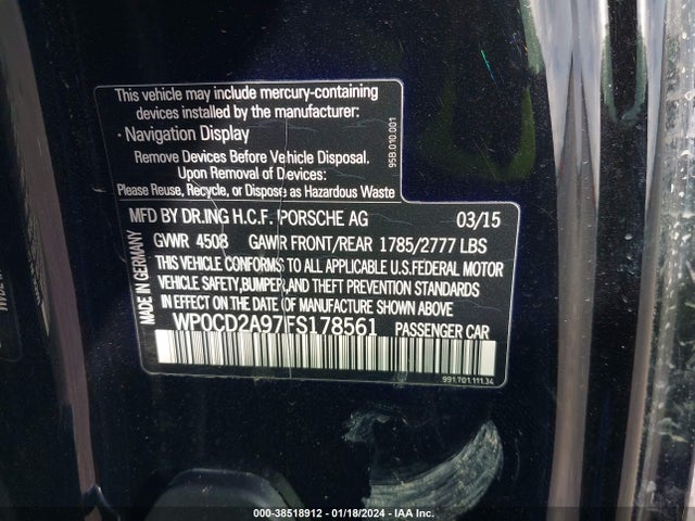 2015 PORSCHE 911 WP0CD2A97FS178561 Photo 8