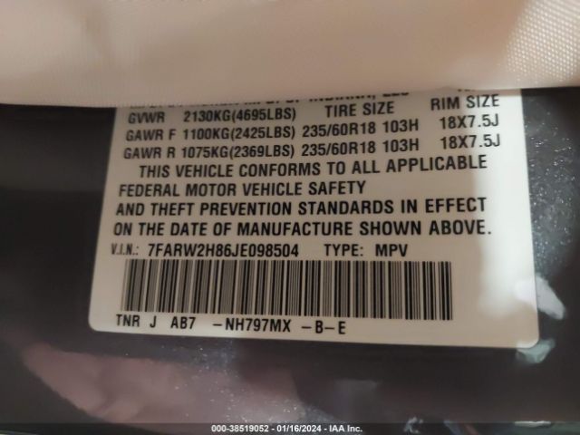 7FARW2H86JE098504 Honda Cr-v Ex-l/ex-l Navi