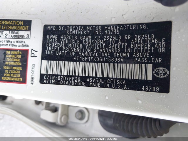 Toyota CAMRY SE 2016 4T1BF1FK0GU156964 Image 9
