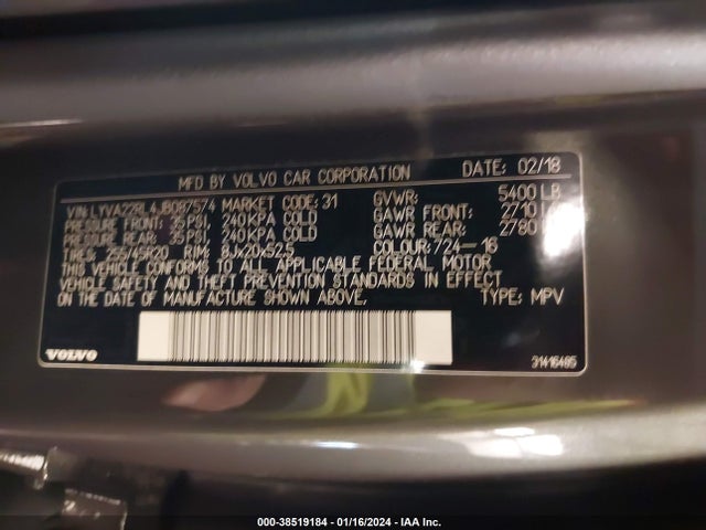 LYVA22RL4JB087574 Volvo Xc60 T6 Inscription