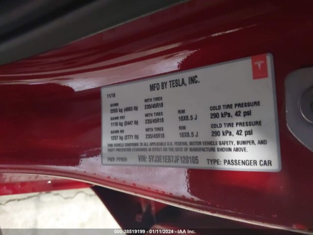 5YJ3E1EB7JF120105 Tesla Model 3 Long Range/performance