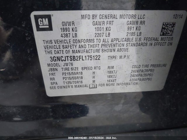 Chevrolet TRAX LTZ 2015 3GNCJTSB2FL175122 Image 9