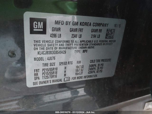 KL4CJBSB3GB549429 Buick Encore Convenience