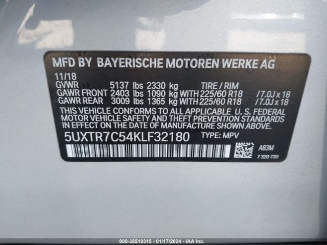 5UXTR7C54KLF32180 BMW X3 Sdrive30i