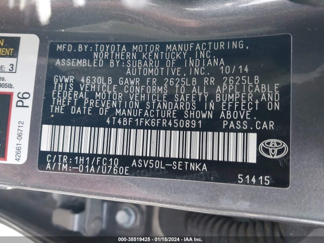 Toyota CAMRY LE 2015 4T4BF1FK6FR450891 Image 9