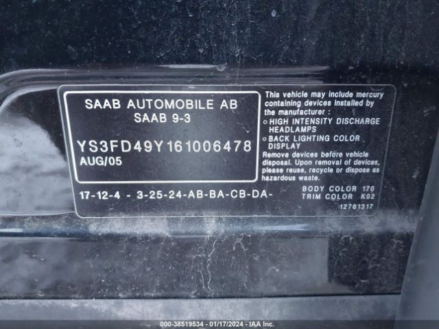 2006 SAAB 9-3 YS3FD49Y161006478 Photo 8