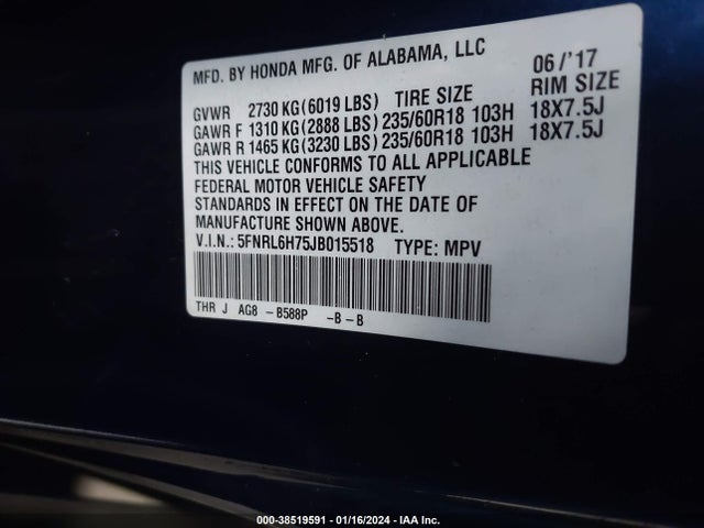 Honda Odyssey Ex-l 2018 5FNRL6H75JB015518 Image 9