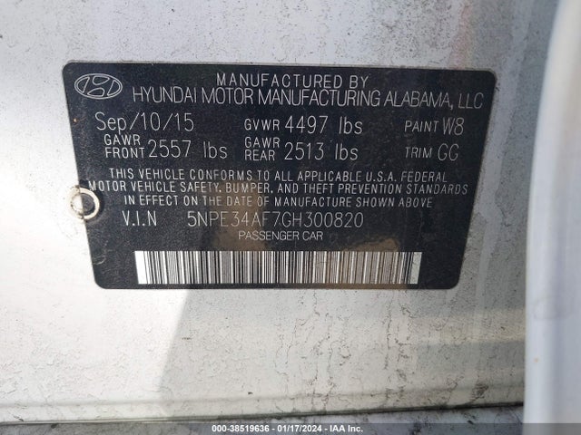 Hyundai Sonata Limited 2016 5NPE34AF7GH300820 Image 9