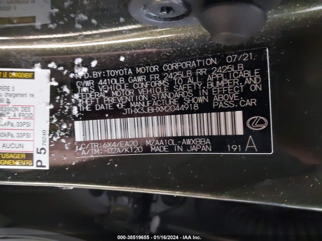 JTHX3JBHXM2044918 Lexus UX 200
