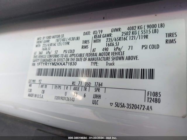 Ford Transit-250 2019 1FTYR1YM2KKA71830 Image 9